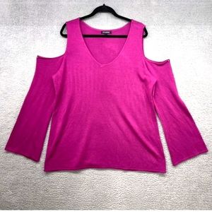 Roz & Ali Pink Cold Shoulder Sweater Long Sleeve V-Neck Pullover Size Medium